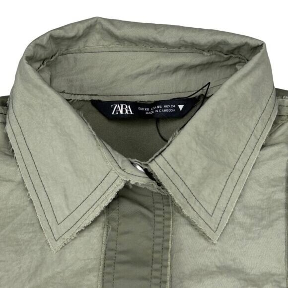 ZARA Cropped Patchwork Shirt Sz XS Green - Picture 3 of 5